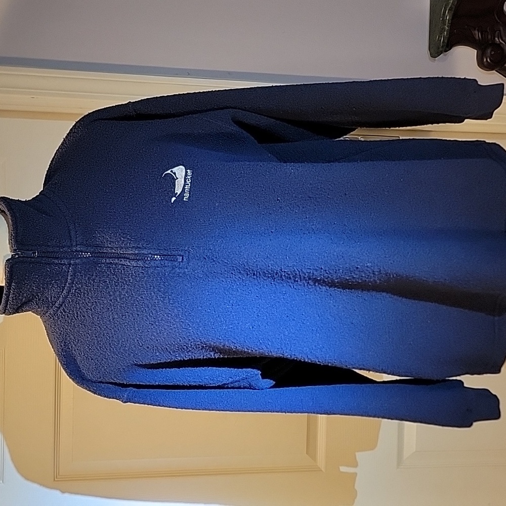 Blue Fuzzy NANTUCKET pullover with half zip in size Small.